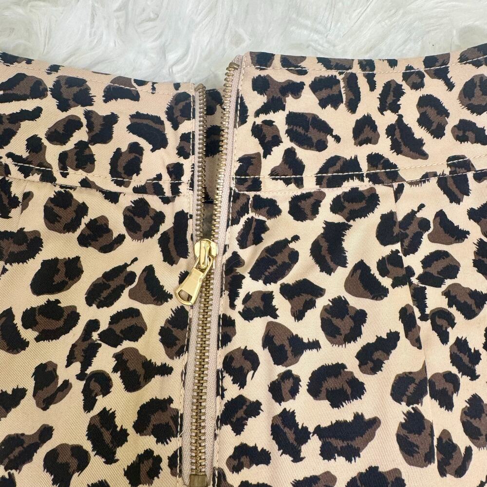 2010s Marc by Marc Jacobs Cheetah Print Cotton Mini Skirt Gold Zip Pleated Sz 4 - Picture 6 of 8